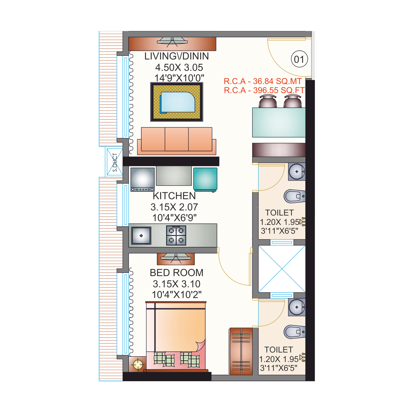 Brahma Aashirvad 1BHK Plan