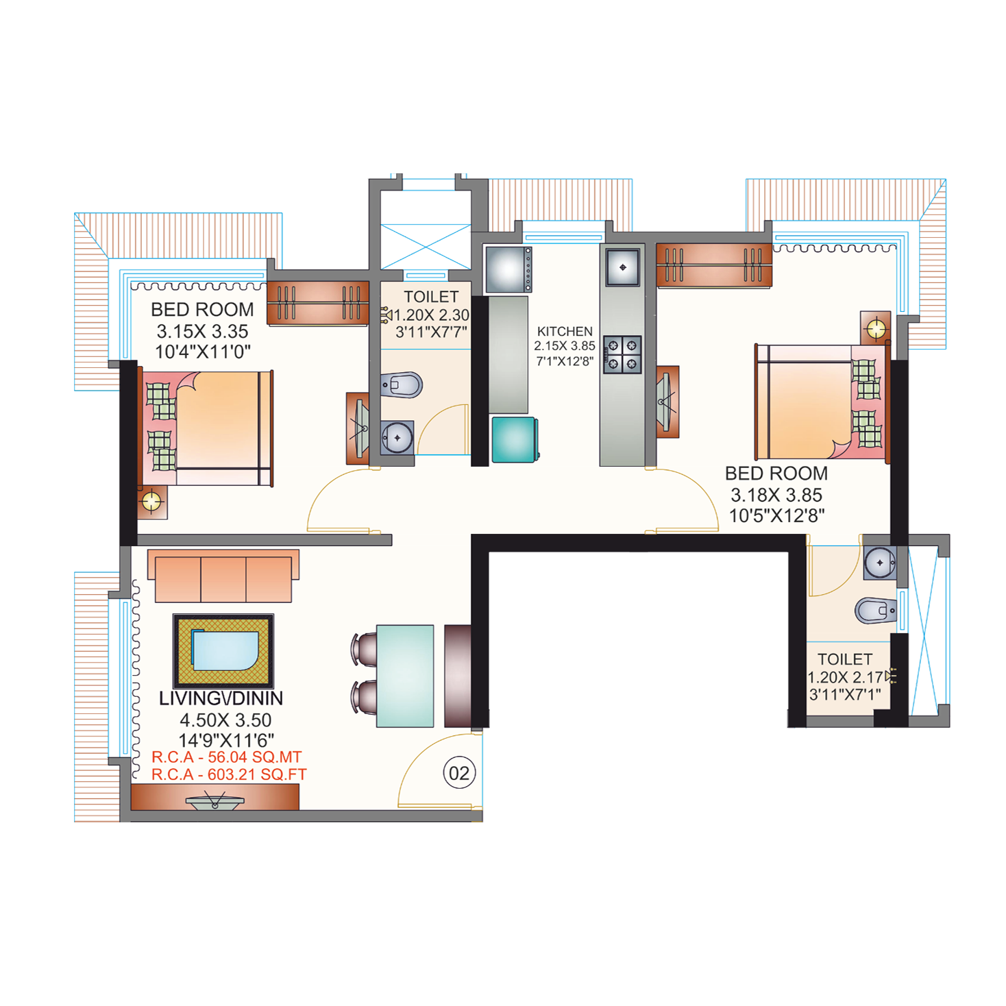 Brahma Aashirvad 2BHK Plan